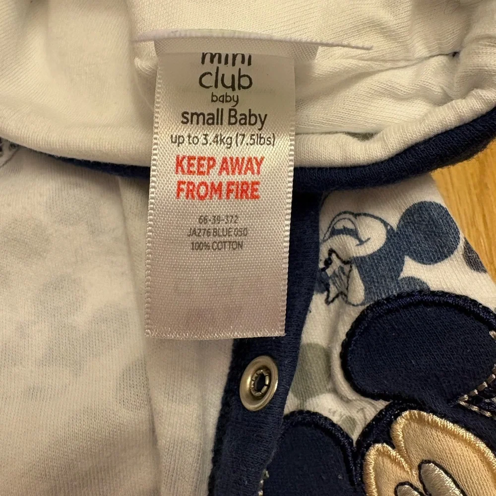 3 outfits! Disney Baby Mickey Mouse Baby Gro & Hat plus 2 blue sleep suits